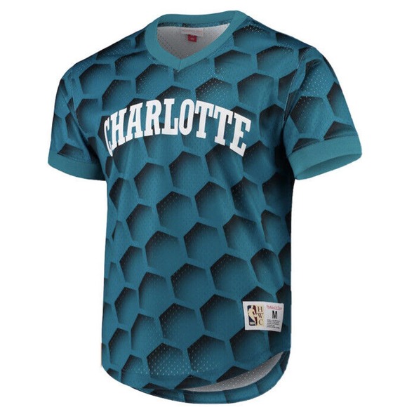 Mitchell & Ness Men’s Teal Charlotte Hornets Shooting Jersey Shirt Medium - Picture 8 of 9